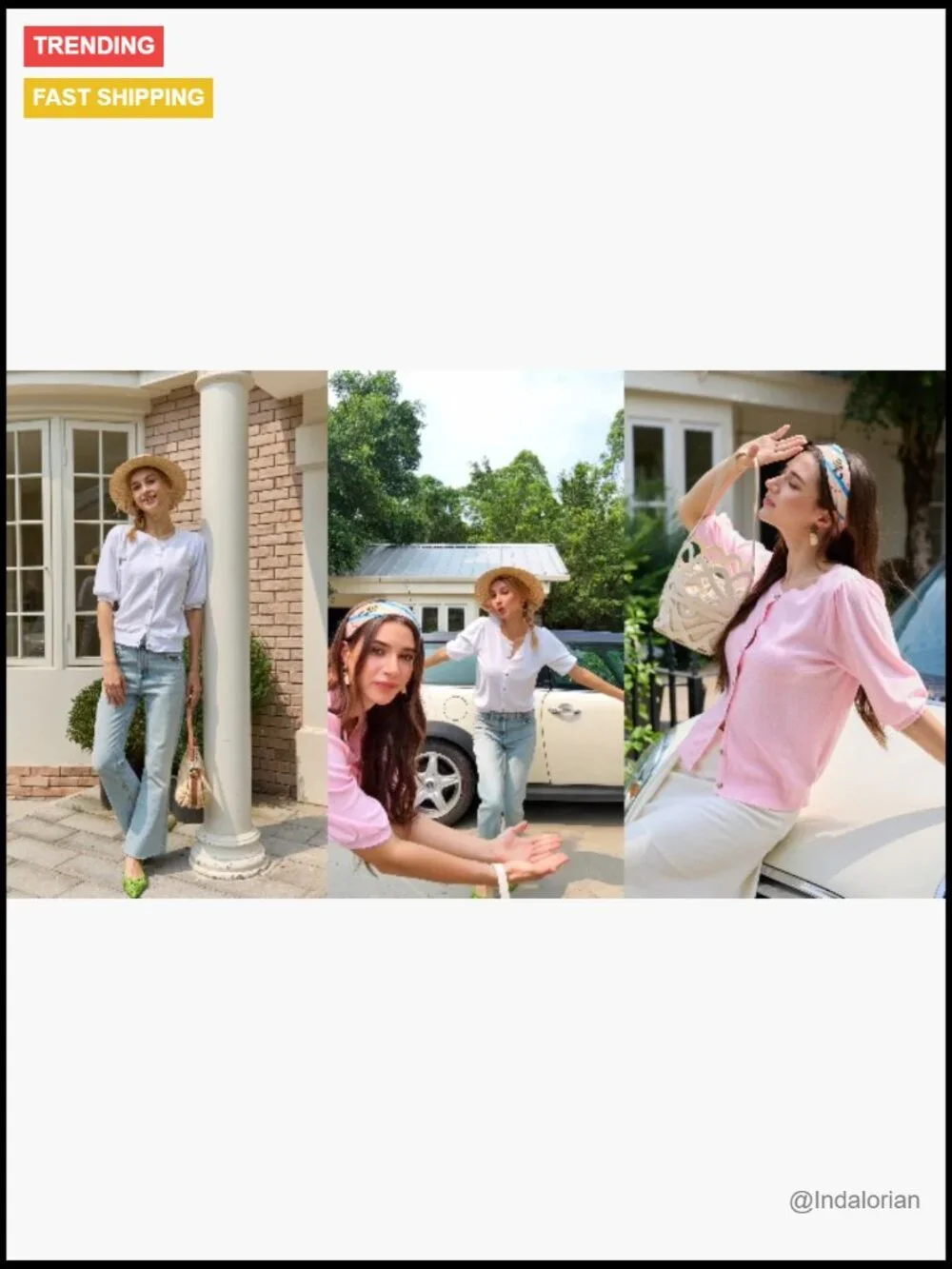 Puff Short Sleeve Cardigan Lightweight Summer Button Down Knit Crew Neck - Picture 6 of 7